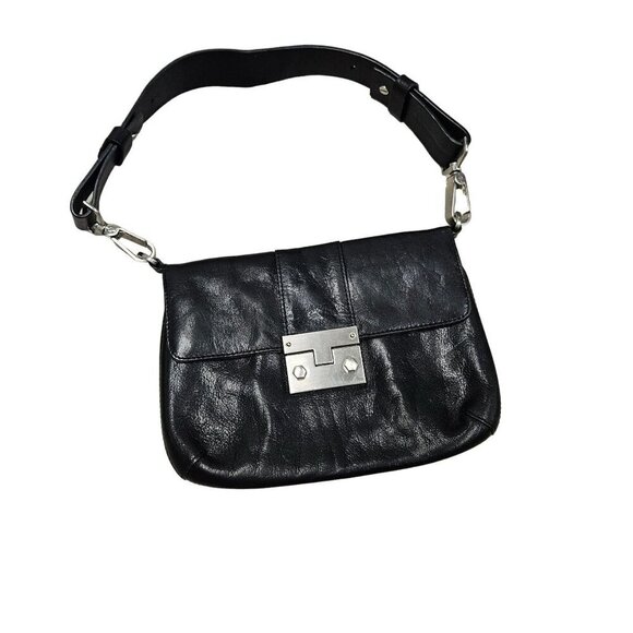 Hobo‎ Y2k RARE 2000s 90s Vintage Black Leather Handbag Shoulder Bag Clasp Boho - Picture 1 of 13